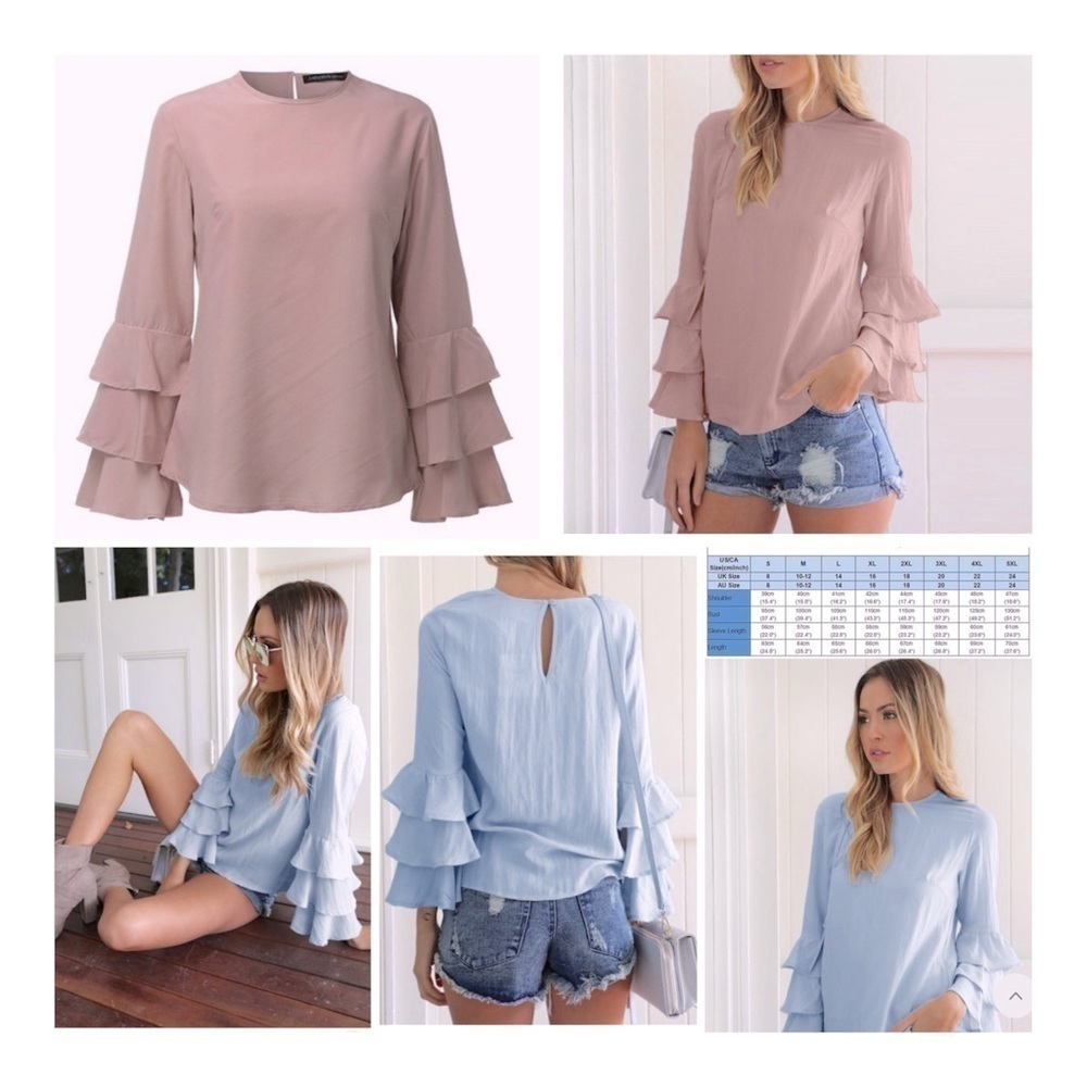 Zanzea collection Dusty Pink Tierred Ruffle Long-Sleeve Blouse